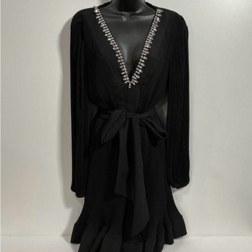 Milly Liv Embellished Pleated V-Neck Minidress - Picture 6 of 7